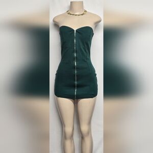 Windsor M Micro Mini Bodycon Dress Full Zipper Front Strapless Stretch Padded